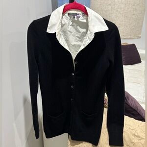 Vince Black Cashmere Cardigan with white shirt dress collar small